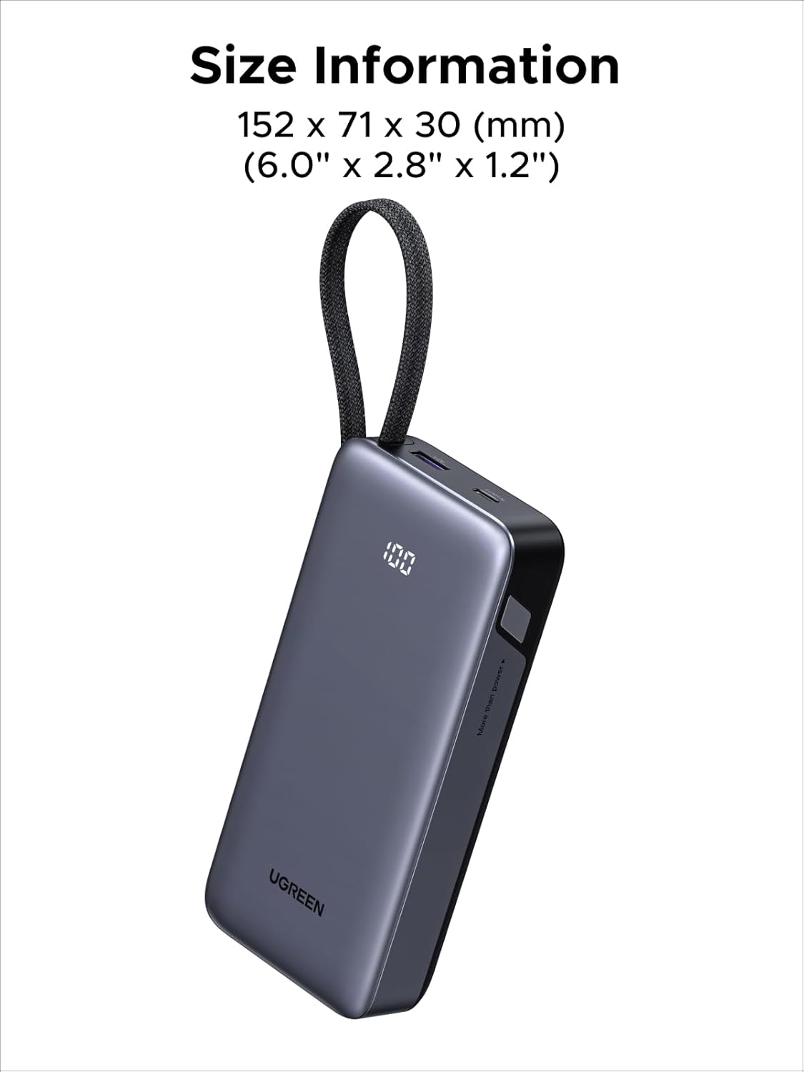 UGREEN Nexode Power Bank 20000mAh 45W with Built-in Cable, Fast Charging Portable Charger for iPhone 17 Pro/Samsung S26 Ultra/iPad Pro, 3-Port External Battery Pack with Digital Display, Travel Ready
