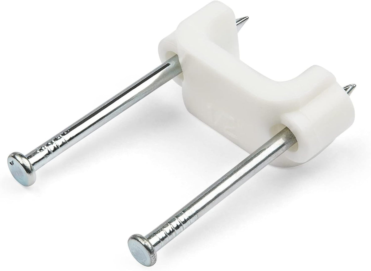 StarTech.com 100 Pack Cable Clips with Nails - Two Steel Nails - Reusable Nail-in Clamps - Brick/Drywall Cable Fasteners - Ethernet Cord/AV/Coax Cable - Mounting Cable Tacks - White - TAA (CBMDNMCC1)