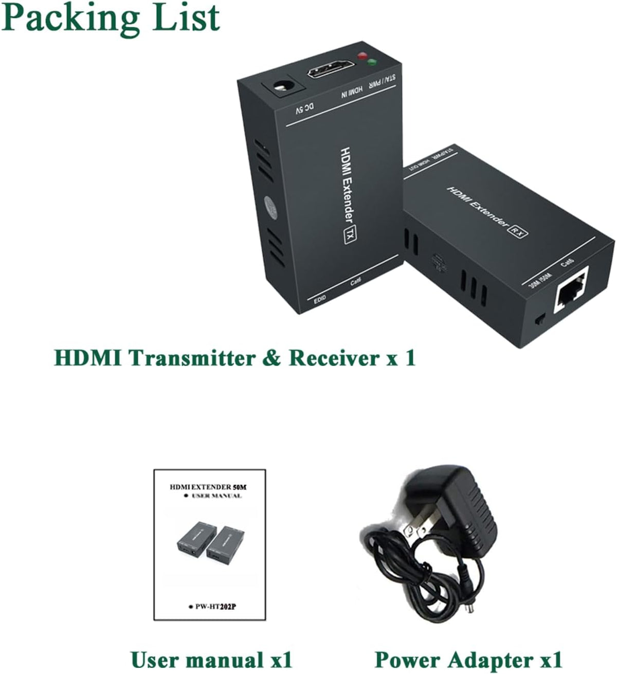 HDMI Extender 1080p@60Hz, 3D, Over Single Cat5e/Cat6/Cat 7 Cable Full HD Uncompressed Transmit Up to 164 Ft(50m), EDID and POC Function Supported (Transmitter and Receiver)
