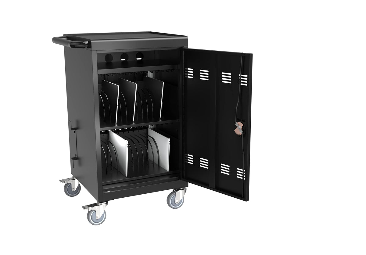16 Devices Mobile Charging Cart for Laptop Up to 16.3-inch Screen, Charging Station and Tablet Storage Cart for iPad, Chromebooks with Cord Organizer, Black
