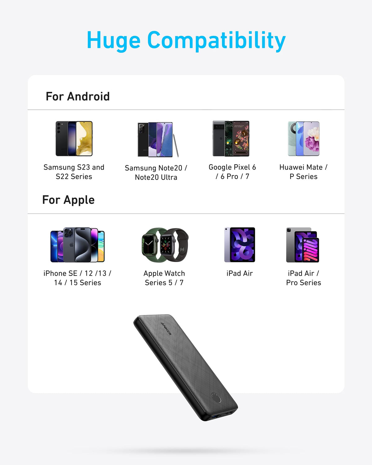 Anker Power Bank(PowerCore 10K), Compact Travel-Ready 10,000mAh Battery Pack with PowerIQ Charging Technology, 5V/3A High-Speed Charging for iPhone, iPad,and More (1, Black)