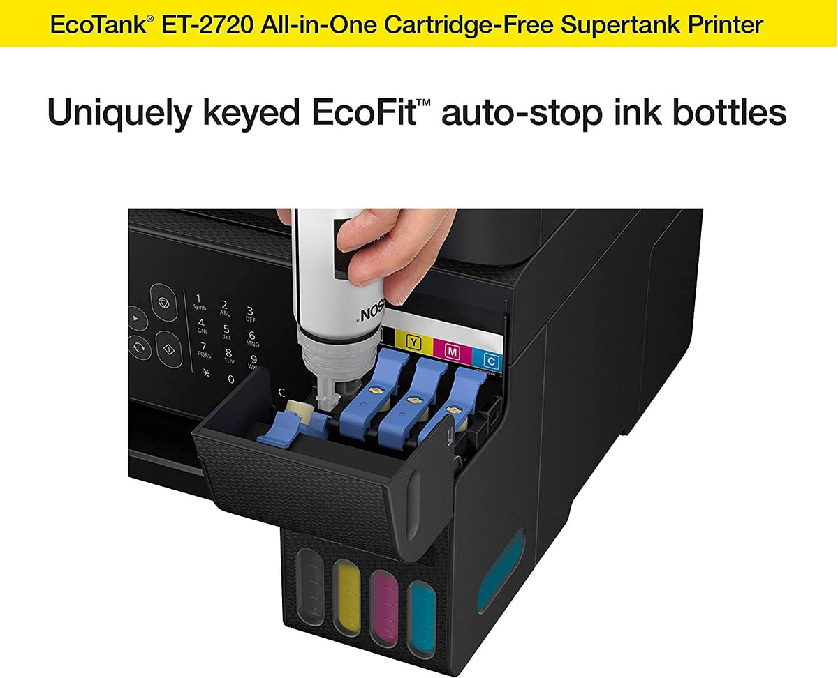 Epson EcoTank All-in-One Wireless Color Inkjet Printer with Scanner and Copier - Print Scan Copy - Black-Bundle with Ahaghug Printer Cable。