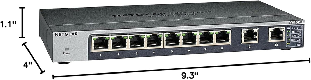 NETGEAR 10-Port Gigabit/10G Ethernet Unmanaged Switch (GS110MX) - with 8 x 1G, 2 x 10G/Multi-gig, Desktop, Wall or Rackmount, and Limited Lifetime Protection