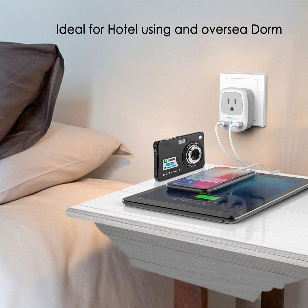 2 Pack European Travel Plug Adapter, TESSAN US to Europe Plug Adapter with 3 USB Ports (1 USB C), Type C Power Outlet for EU International Italy Iceland Spain France Germany