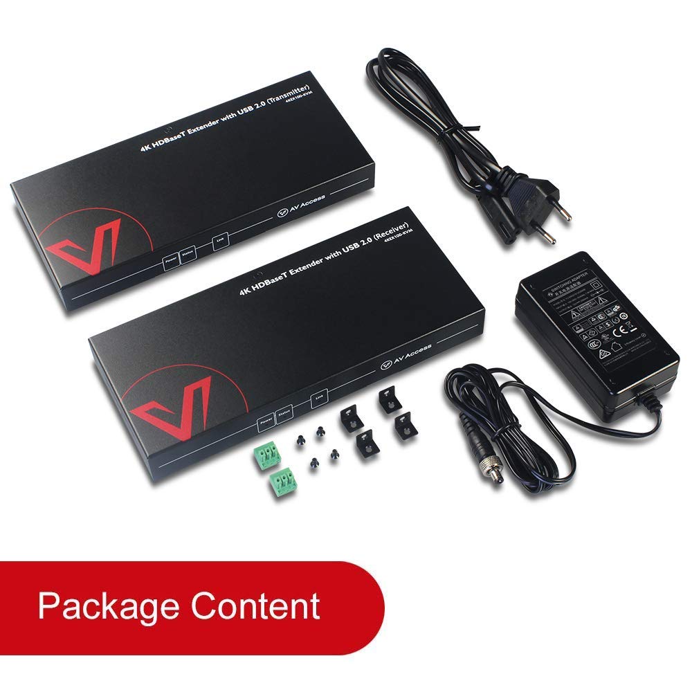 AV Access HDMI KVM Extender Over Cat6, 4K@60Hz 100m/330ft, USB 2.0 Remote Control (4 Ports), Zero Latency, RS232, Audio, PoH, EDID, for Server Room & Control Systems (4KEX100-KVM)