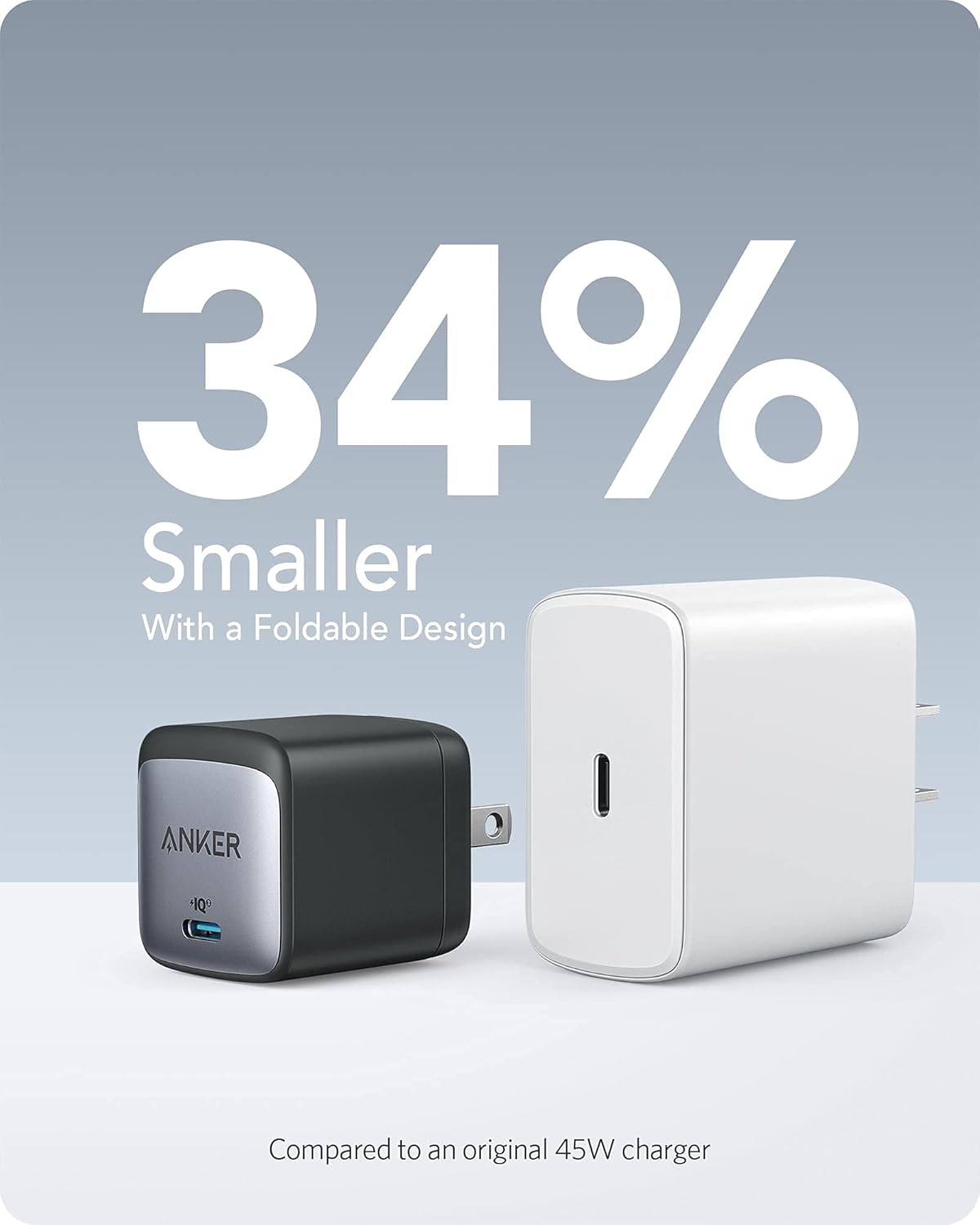 Anker Nano II 45W USB C Charger, GaN II PPS Fast Compact Foldable Charger for MacBook Pro, Galaxy, iPhone 15, Steam Deck, and More