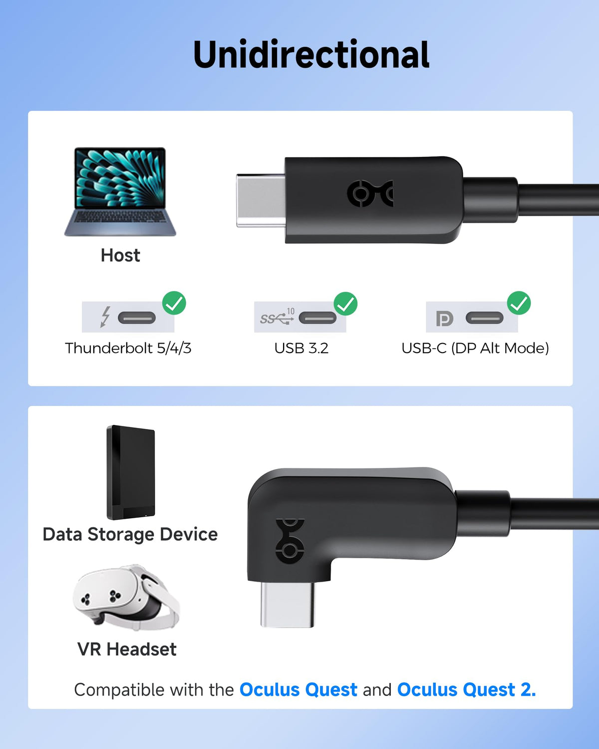 Cable Matters Unidirectional Active USB C Cable 16.4 ft for Oculus Quest 2 Headset and Hard Drives (Compatible with Oculus Link Cable) 5Gbps Data Transfer, No Video, No Power Delivery Support