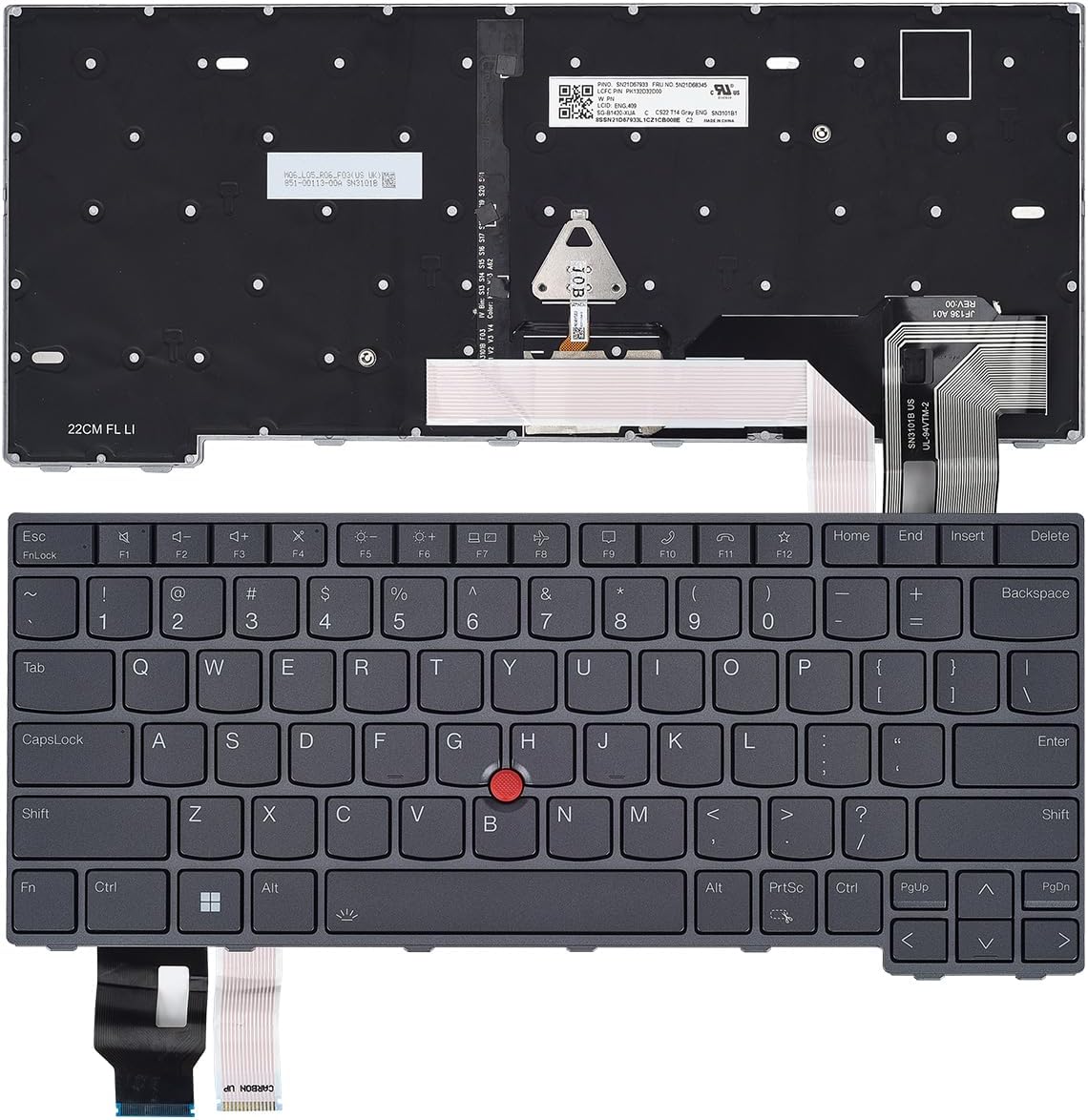 Replacement Backlit Keyboard for Lenovo Thinkpad T14 Gen 3 Gen 4, Thinkpad L14 Gen 3 Gen 4 & Thinkpad P14s Gen 3 Gen 4 Series Laptop Keyboard US Layout P/N: 5N21D68345, Gray