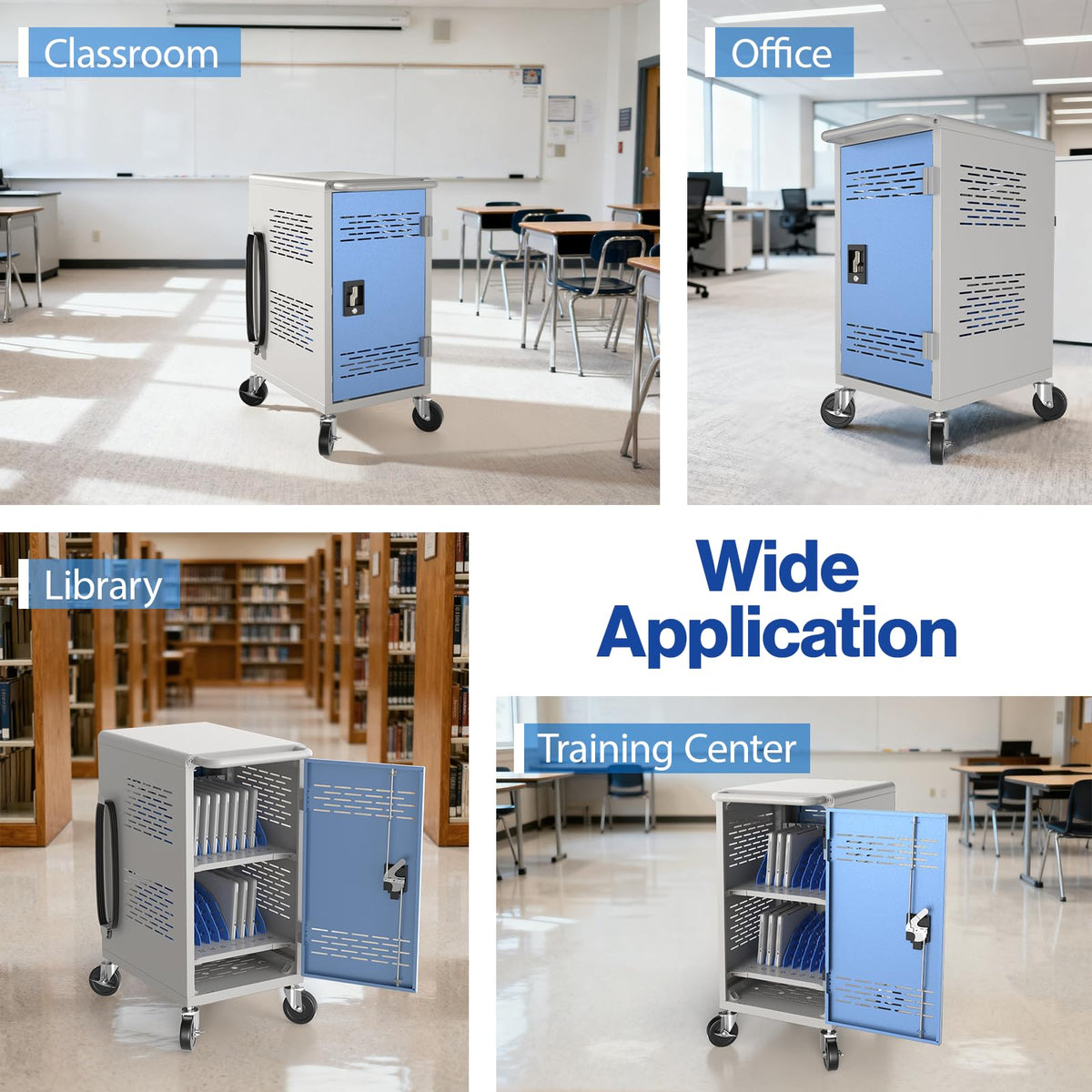 Fully Assembled 20 Devices Laptop Charging Cart - Tablet Storage Cart for Chromebook iPad, Mobile Laptop Charging Station for Classroom Office - Includes Cable Management & Detachable Door, Black