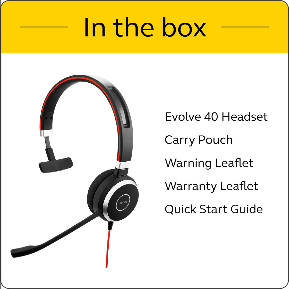 Jabra Evolve 40 Professional Wired Headset, Stereo, MS-Optimized – Telephone Headset for Greater Productivity, Superior Sound for Calls and Music, 3.5mm Jack/USB Connection, All-Day Comfort Design