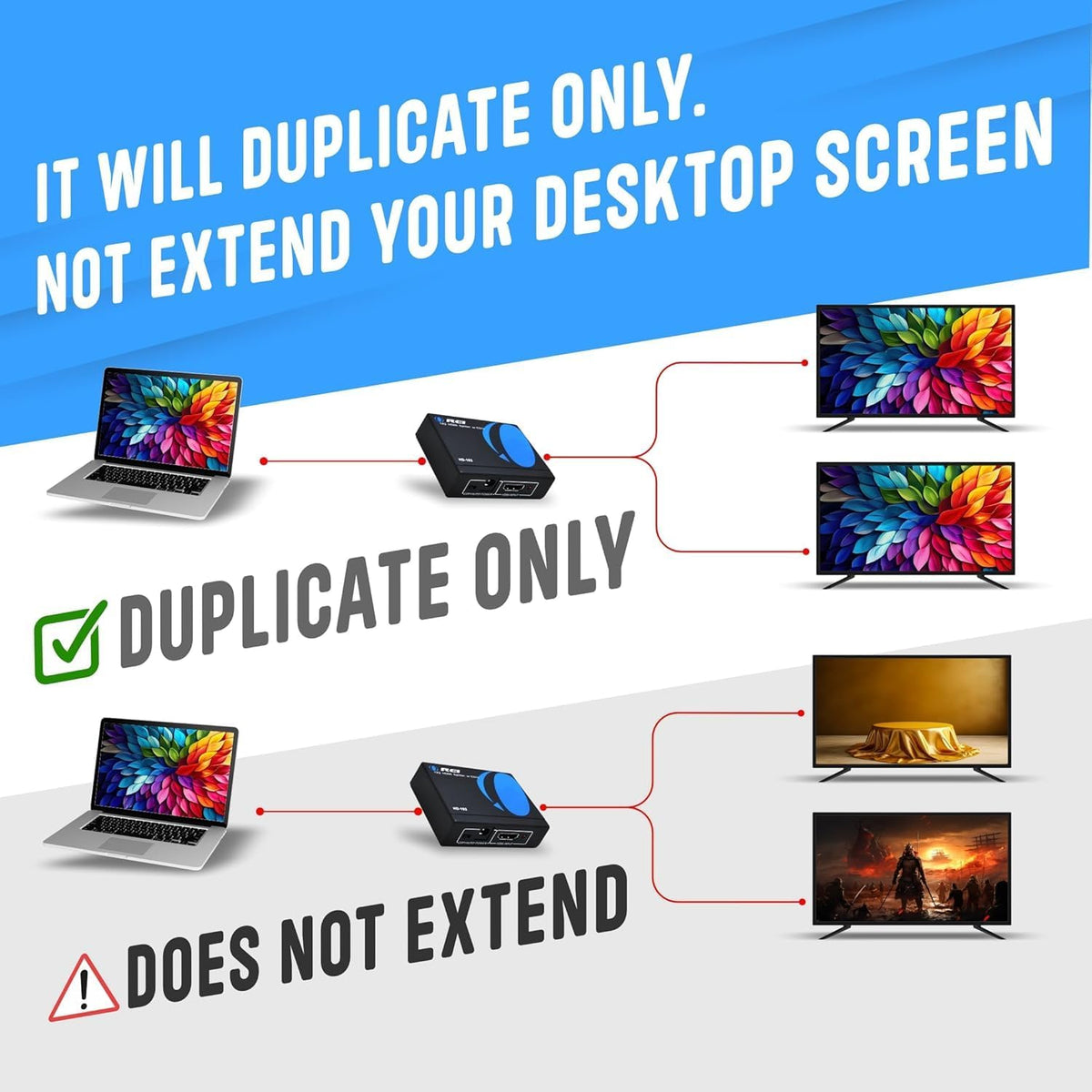 OREI HDMI Splitter 1 in 2 out - Ultra HD 4K @ 30Hz, HDCP, 3D & Full HD 1080P Support for Xbox, PS4, Blu-ray, HDTV - Adapter Included