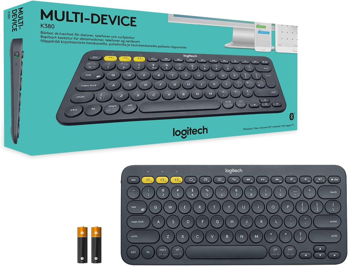 Logitech 920-007558 K380 Multi-Device Bluetooth Keyboard – with FLOW Cross-Computer Control and Easy-Switch up to 3 Devices – Dark Grey