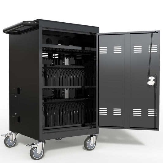 35 Device Mobile Charging Cart, Chromebooks and Laptop Computers, Locking Charging Station with Lock & Key for The Front Back Door, Surge Protection