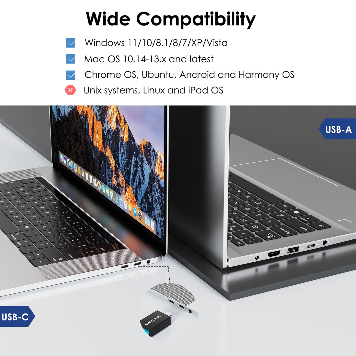 WAVLINK USB Laptop Docking Station Dual Monitors, DisplayLink Computer Dock for M1 M2 Mac and Windows, ChromeOS, Ubuntu 20.04/22.04 (HDMI & HDMI/DVI/VGA, 6xUSB Ports, LAN, Audio)