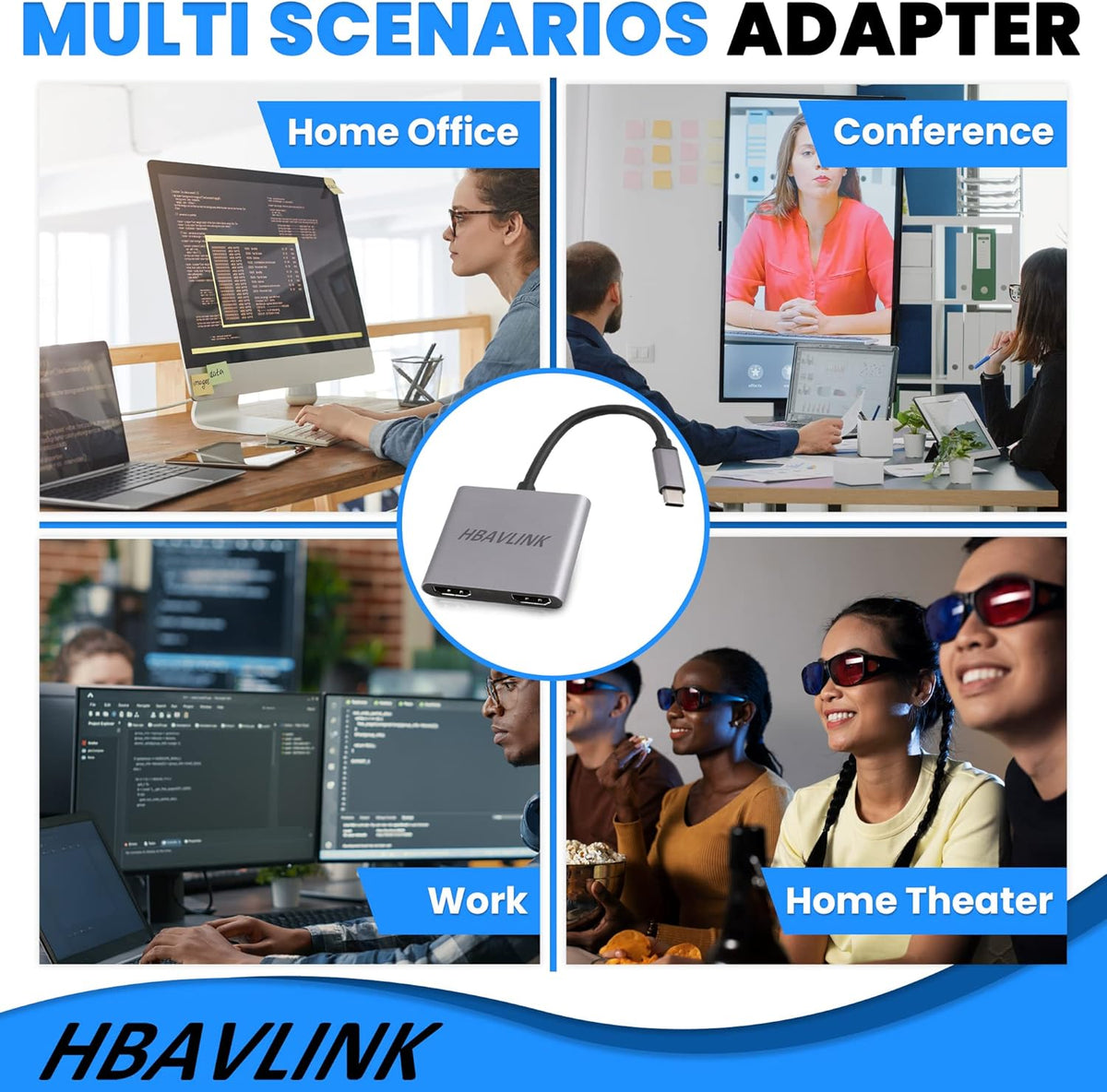 HDMI Splitter Extended Display, USB C to HDMI Dual Monitor Adapter 4K for Laptop(DP Alt Mode Required)