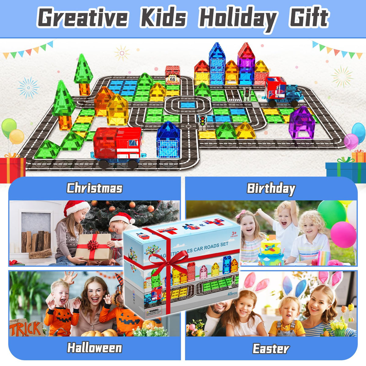 Magnetic Tiles Toddler Building Blocks Toys, Magnet Montessori Kids Toys for 3+ Year Old Boys and Girls, Preschool Learning Sensory STEM Education Gift Games, Birthday Gifts Idea for Kids Toddlers.