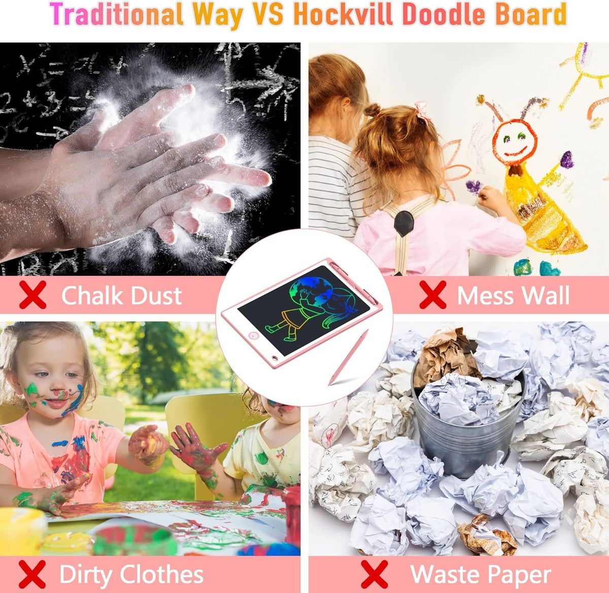 Hockvill LCD Writing Tablet for Kids 8.8 Inch, Toys for Girls Boys Drawing Pad for 3 4 5 6 7 Year Old Kids Toys, Children Christmas Birthday Gift for Kids Toddler Doodle Board Travel Essentials