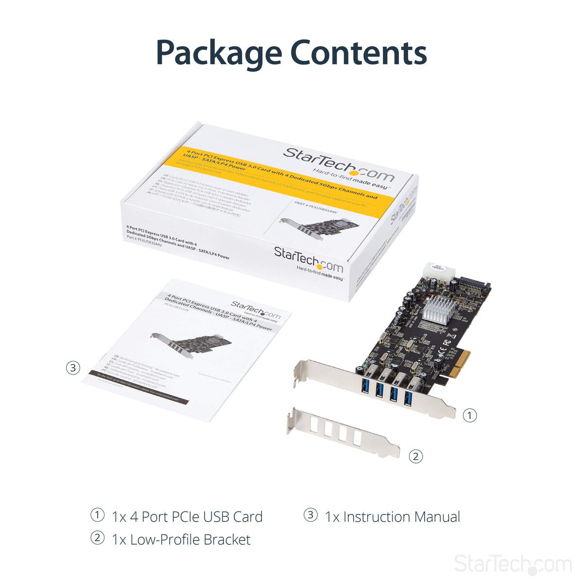 StarTech.com 4 Port USB 3.0 PCIe Card w/ 4 Dedicated 5Gbps Channels (USB 3.2 Gen 1) - UASP - SATA / LP4 Power - PCI Express Adapter Card (PEXUSB3S44V)