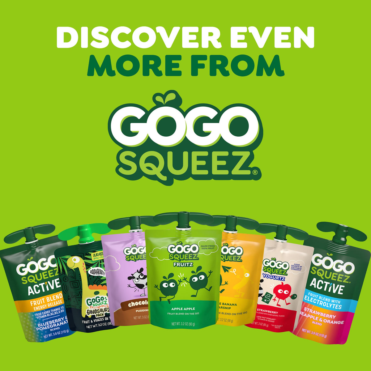 GoGo squeeZ No Sugar Added Applesauce and Fruit Puree, Apple Cinnamon, 3.2 oz Pouches (Pack of 18), Fruit Snacks for Kids, Gluten Free, Nut Free, Recloseable Cap, BPA Free
