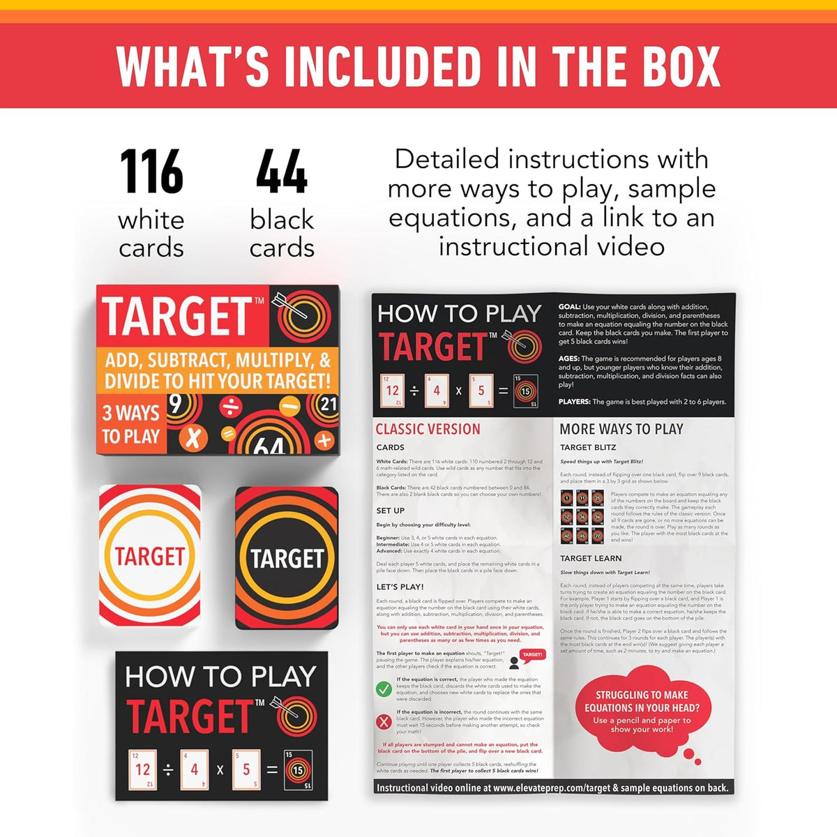 Elevate Prep Target Math Game | A Teacher-Recommended, Fast-Paced Mental Math Game for Practicing Addition, Subtraction, Multiplication, & Division | Ages 8+