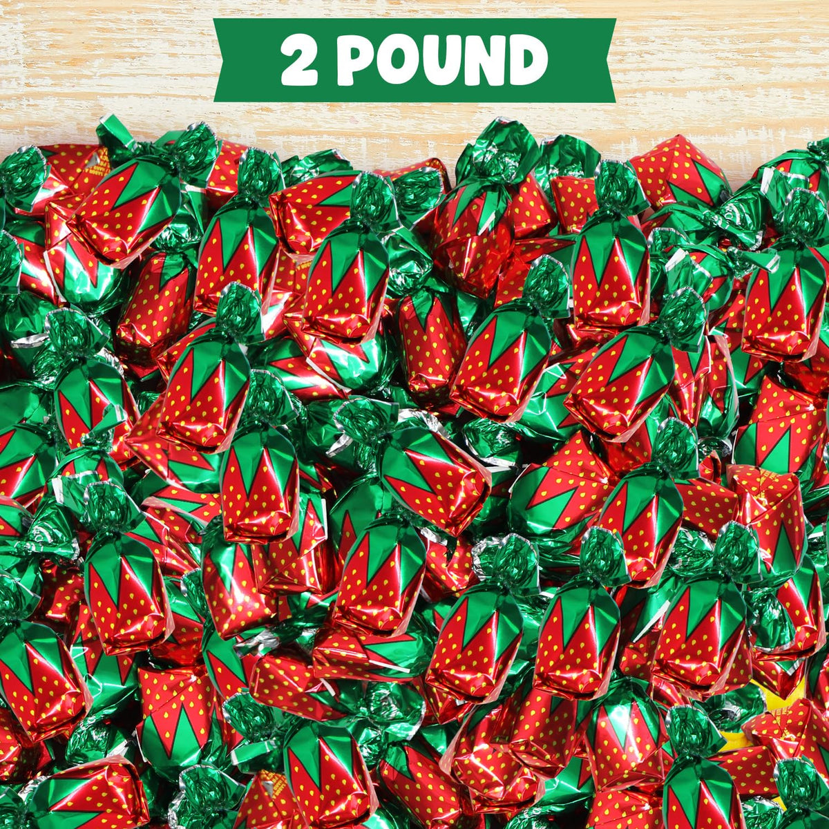 Strawberry Filled Hard Candy Bon Bons 2 lbs Bulk Pack - Individually Wrapped Christmas Fruit-Filled Candy, Classic Strawberry Hard Candy for Holiday Treats, Parties, and Snacks