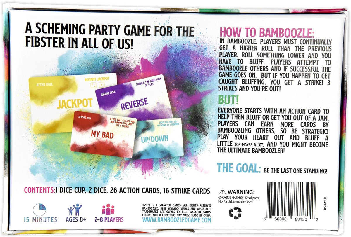 Blue Wasatch Games Bamboozled - A Hilariously Fun Bluffing Dice & Card Game, Family-Friendly Party Game for Kids, Teens & Adults, Ages 8+, Fast and Easy to Learn