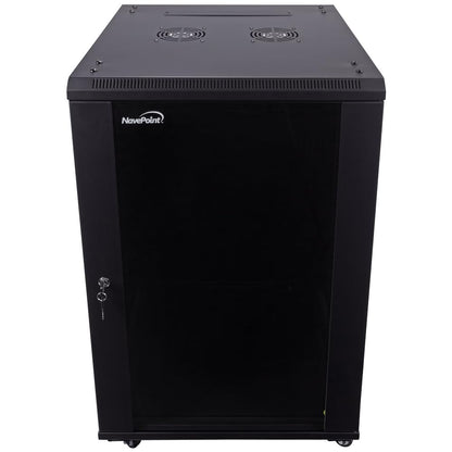 NavePoint 15U Server Cabinet Wall Mount Rack Enclosure with Caster Wheels, Includes 2 Fans, Locking Glass Door, Removable Side Panels – 15U Network Cabinet 17.7” Deep, 19”Server Rack for IT Equipment