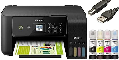 Epson EcoTank All-in-One Wireless Color Inkjet Printer with Scanner and Copier - Print Scan Copy - Black-Bundle with Ahaghug Printer Cable。