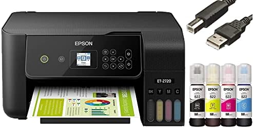 Epson EcoTank All-in-One Wireless Color Inkjet Printer with Scanner and Copier - Print Scan Copy - Black-Bundle with Ahaghug Printer Cable。