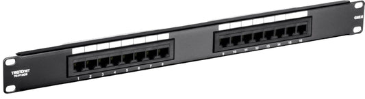 TRENDnet 16-Port Cat6 Unshielded Patch Panel,Rackmount, 1U 19", Cat3,Cat4,Cat5,Cat5e,Cat6 Compatible, 250Mhz Connection, Ideal for Copper Gigabit Ethernet Connections, Black, TC-P16C6