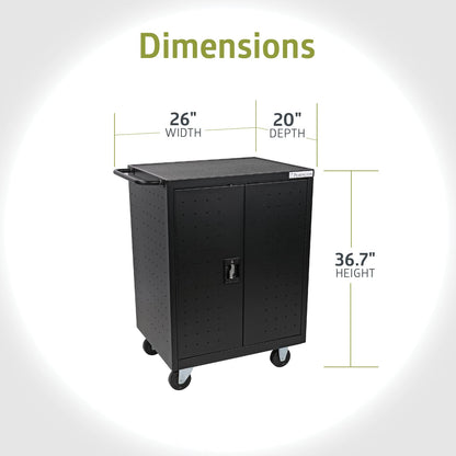 Pearington 32 Device Mobile Charging and Storage Cart for iPads, Chromebooks and Laptop Computers, Up to 13-inch Screen Size, Surge Protection, Front & Back Access Locking Cabinet