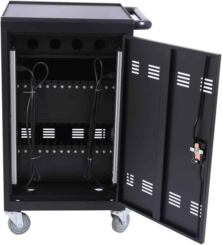 30 Devices Mobile Charging Cart Cabinet, Storage Cart for Chromebook, Tablet, Laptop, Computer Charging Station for Classroom, Up to 16-in Screen Size, Safe Locking (Black)