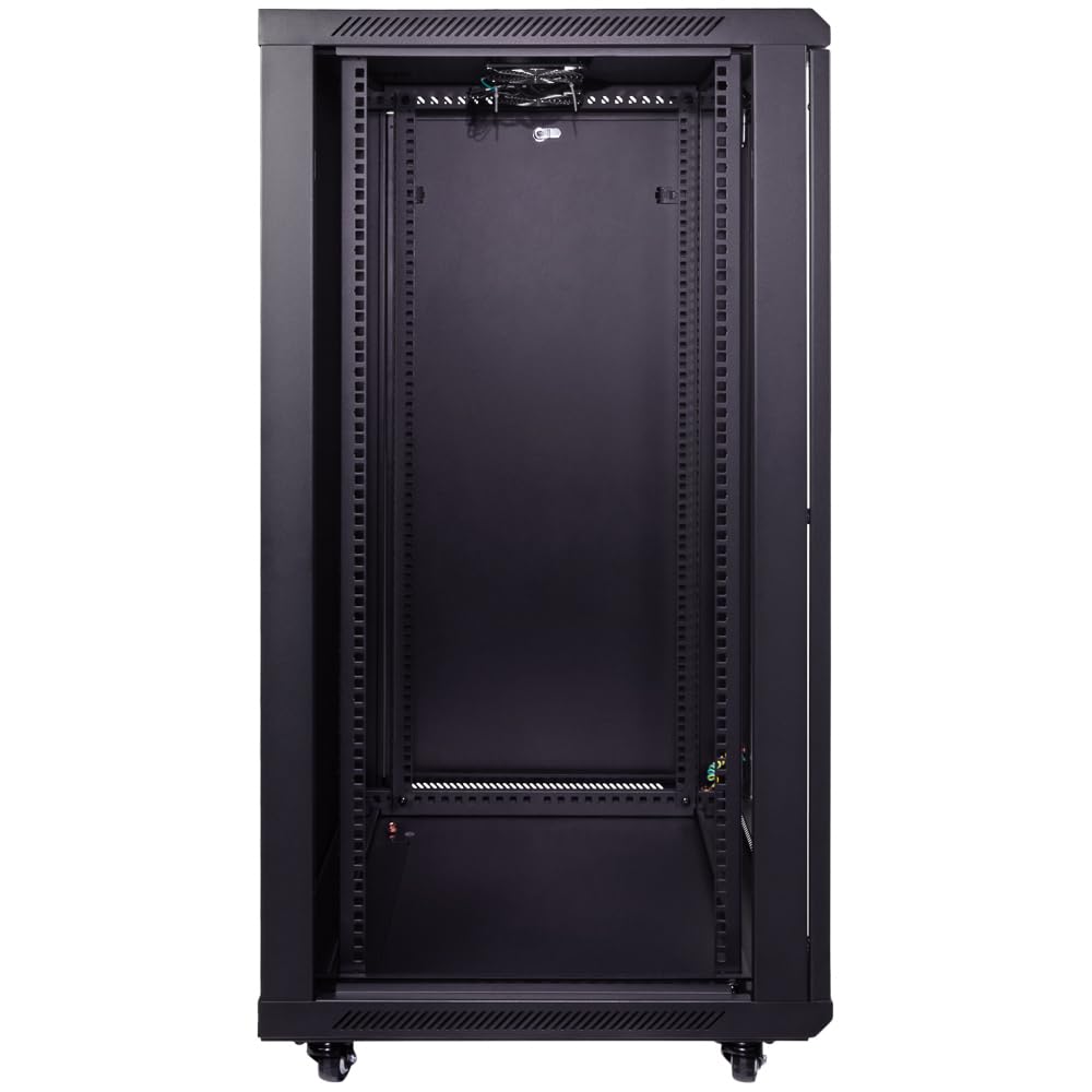 NavePoint 15U Server Cabinet Wall Mount Rack Enclosure with Caster Wheels, Includes 2 Fans, Locking Glass Door, Removable Side Panels – 15U Network Cabinet 17.7” Deep, 19”Server Rack for IT Equipment