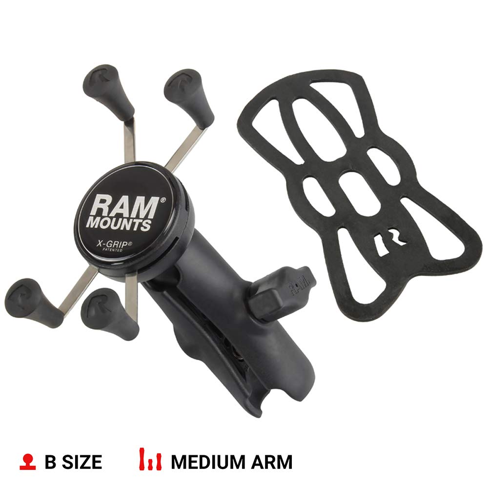 RAM MOUNTS X-Grip Small Phone Holder Mount with Medium Composite Double Socket Arm Compatible with RAM B Size 1" Ball Components RAP-HOL-UN7B-201U