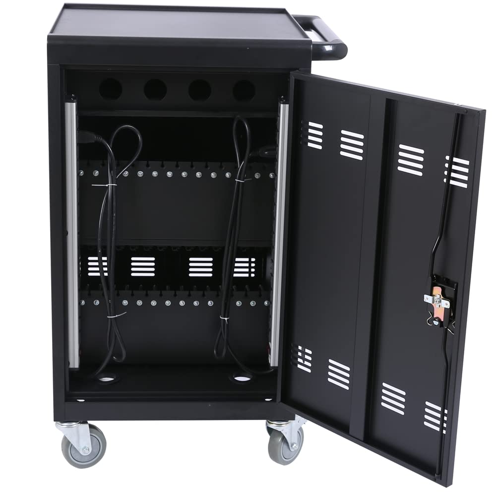 16 Devices Mobile Charging Cart for Laptop Up to 16.3-inch Screen, Charging Station and Tablet Storage Cart for iPad, Chromebooks with Cord Organizer, Black