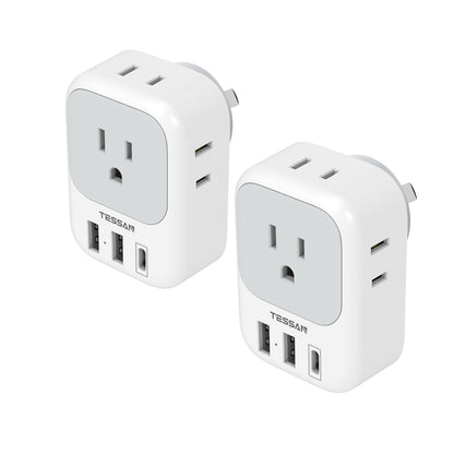 2 Pack European Plug Adapter USB C, TESSAN US to Europe Adapter 4 Outlets 3 USB Charger, Type C International Power Adaptor to Italy Spain France Portugal Iceland Germany, Europe Travel Essentials