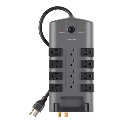 Belkin Surge Protector Power Strip w/ 8 Rotating & 4 Standard Outlets - 8ft Sturdy Extension Cord w/ Flat Pivot Plug for Home, Office, Travel, Desktop & Charging Brick - 4320 Joules of Protection