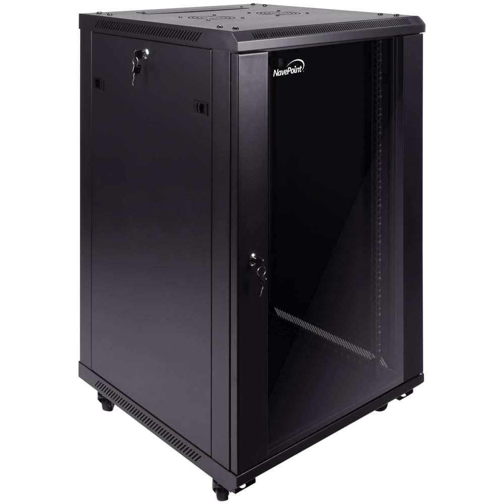 NavePoint 15U Server Cabinet Wall Mount Rack Enclosure with Caster Wheels, Includes 2 Fans, Locking Glass Door, Removable Side Panels – 15U Network Cabinet 17.7” Deep, 19”Server Rack for IT Equipment