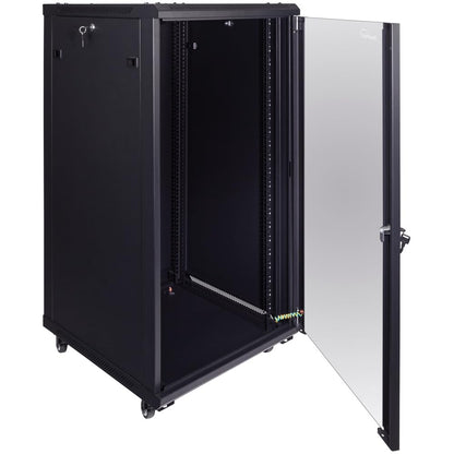 NavePoint 15U Server Cabinet Wall Mount Rack Enclosure with Caster Wheels, Includes 2 Fans, Locking Glass Door, Removable Side Panels – 15U Network Cabinet 17.7” Deep, 19”Server Rack for IT Equipment