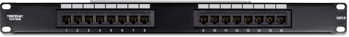 TRENDnet 16-Port Cat6 Unshielded Patch Panel,Rackmount, 1U 19", Cat3,Cat4,Cat5,Cat5e,Cat6 Compatible, 250Mhz Connection, Ideal for Copper Gigabit Ethernet Connections, Black, TC-P16C6