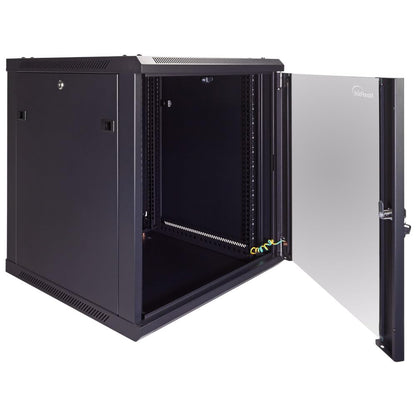 NavePoint 15U Server Cabinet Wall Mount Rack Enclosure with Caster Wheels, Includes 2 Fans, Locking Glass Door, Removable Side Panels – 15U Network Cabinet 17.7” Deep, 19”Server Rack for IT Equipment