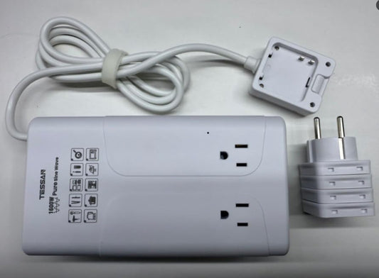 TESSAN 1600W Pure Sine Wave 220V to 110V Voltage Converter US to Europe,Universal Travel Adapter with 2 AC and 4 USB Ports (2 USB C PD 35W), EU/UK/AU/France Plug Adapter Combo, Step Down Transformer