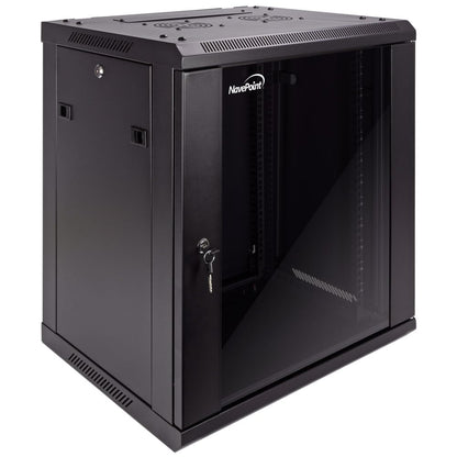NavePoint 15U Server Cabinet Wall Mount Rack Enclosure with Caster Wheels, Includes 2 Fans, Locking Glass Door, Removable Side Panels – 15U Network Cabinet 17.7” Deep, 19”Server Rack for IT Equipment