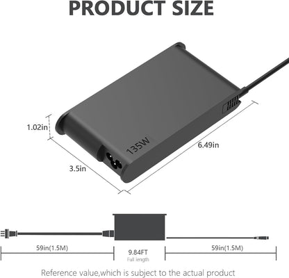 135W AC Charger Compatible with Lenovo ThinkPad X1 Extreme Gen 1 2 3 4 5 W540 W541 T440 T440S T440P T470P T540p T15p Ideapad Yoga Y50-70 Y50-80 Y50p Y50p-70 Y50c Laptop Power Supply Adapter