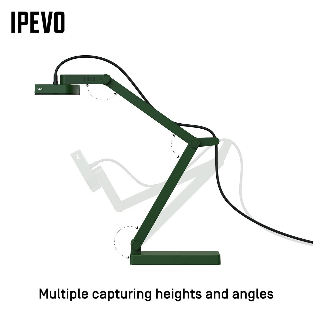 IPEVO V4K Ultra High Definition 8MP USB Document Camera — Mac OS, Windows, Chromebook Compatible for Live Demo, Web Conferencing, Distance Learning, Remote Teaching, Green