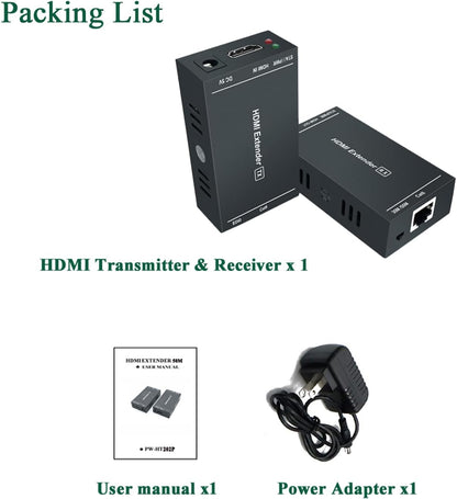 HDMI Extender 1080p@60Hz, 3D, Over Single Cat5e/Cat6/Cat 7 Cable Full HD Uncompressed Transmit Up to 164 Ft(50m), EDID and POC Function Supported (Transmitter and Receiver)