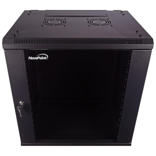 NavePoint 15U Server Cabinet Wall Mount Rack Enclosure with Caster Wheels, Includes 2 Fans, Locking Glass Door, Removable Side Panels – 15U Network Cabinet 17.7” Deep, 19”Server Rack for IT Equipment