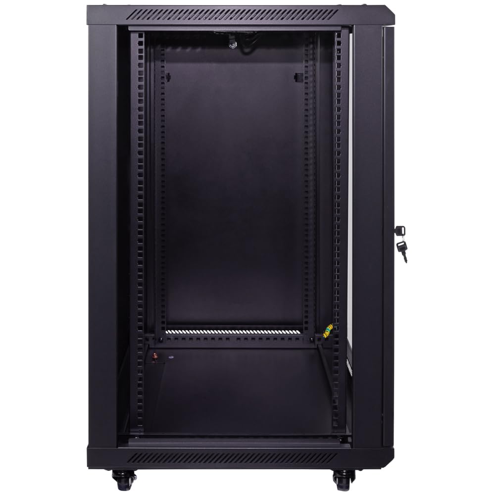 NavePoint 15U Server Cabinet Wall Mount Rack Enclosure with Caster Wheels, Includes 2 Fans, Locking Glass Door, Removable Side Panels – 15U Network Cabinet 17.7” Deep, 19”Server Rack for IT Equipment