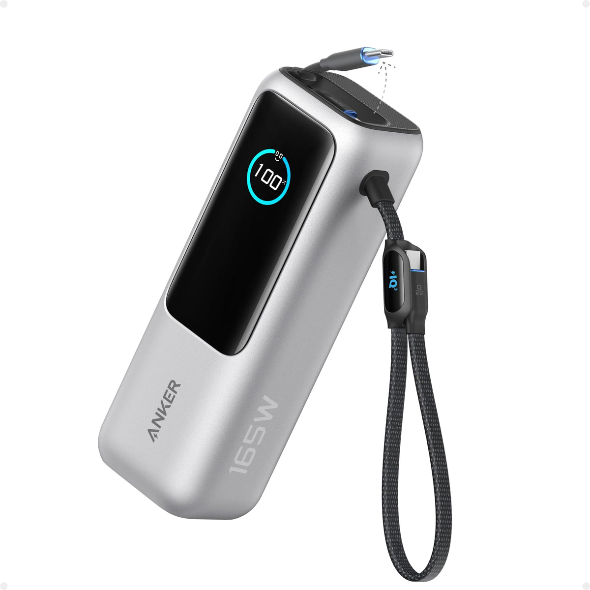 Anker Laptop Power Bank, 25,000mAh Portable Charger with Triple 100W USB-C Ports, Built-in Retractable Cables, Flight-Approved for Travel, iPhone 17/16 Series, MacBook, Samsung, and More