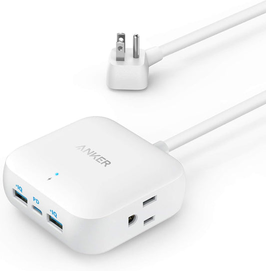 Anker Power Strip with USB-C, 30W PowerPort Strip PD 2 Mini with 2 Outlets & 3 USB (18W USB-C), 5 ft Cord, Flat Plug, high-Speed Charge to Phones, Tablets, for Hotel, Dorm Room, Cruise Ship and Home